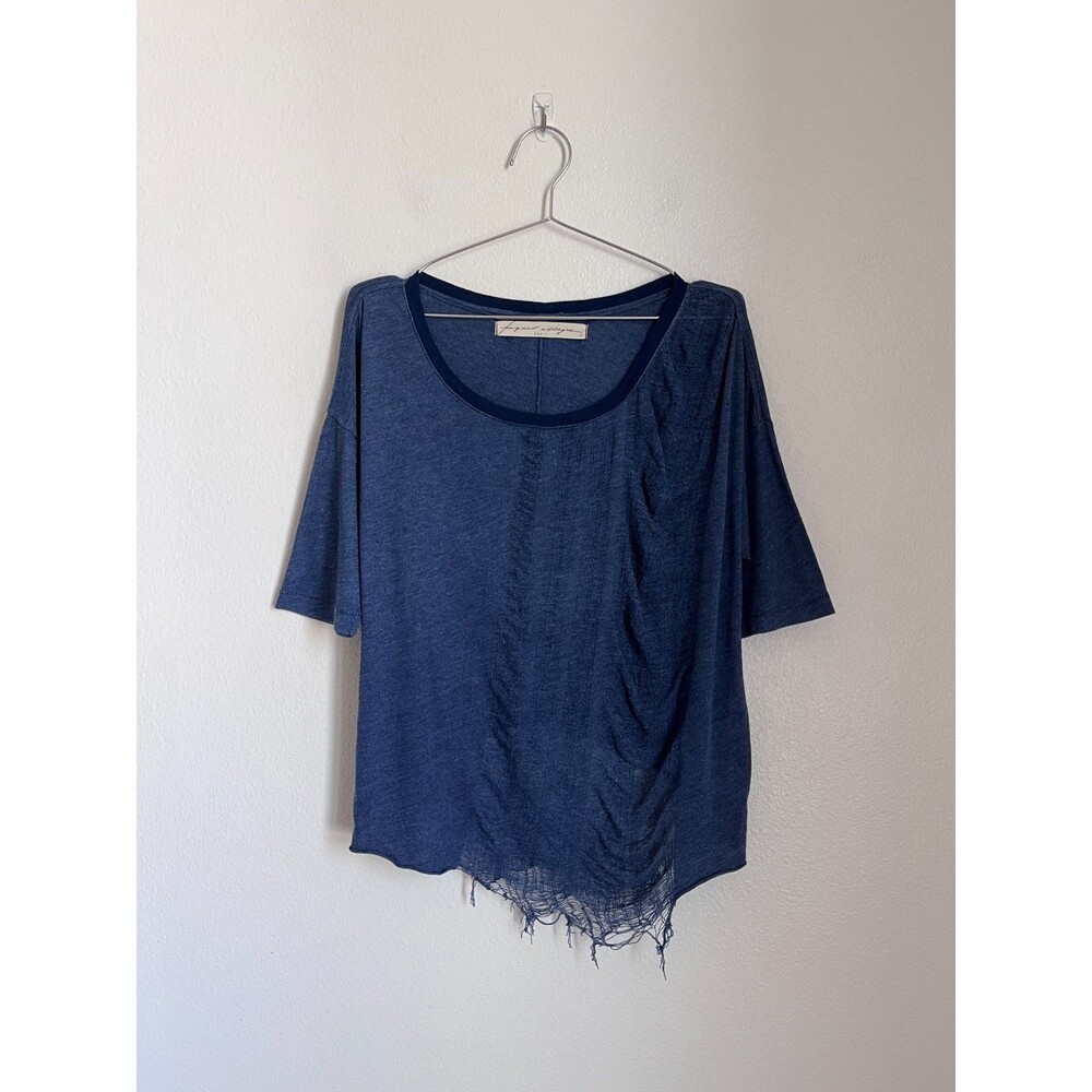 RAQUEL ALLEGRA Basic Shredded Tee in Indigo Blue Size 1/SMALL